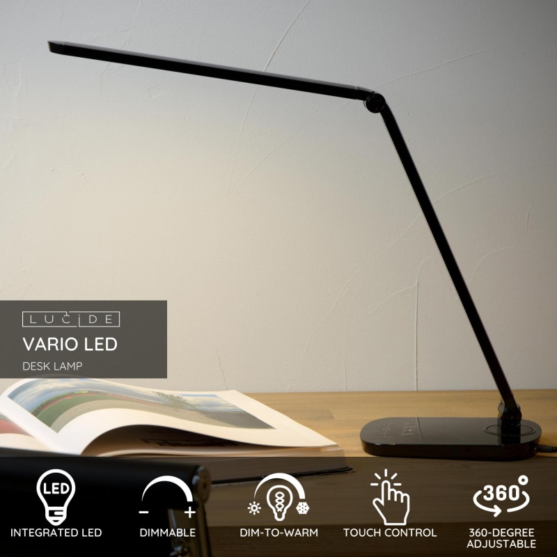 Lucide VARIO LED - Stolná lampa - LED Dim. - 1x8W 6500K - Čierna